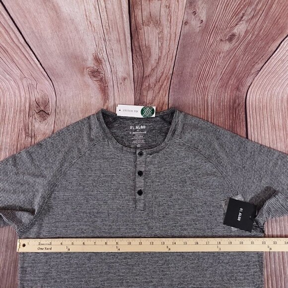 NWT 01.ALGO Mens Large Kris Performance Microstripe Henley Stitch Fix Gray Black - Picture 10 of 12